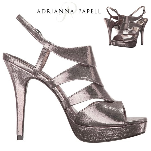 Adrianna Papell Marlene Metallic Silver Platform Sandal Stiletto Heels Pumps 8.5 - Picture 3 of 9